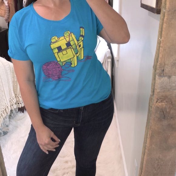 Mojang 2X Minecraft turquoise graphic T-shirt - Picture 1 of 5